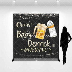 Aperturee - Aperturee Black Beer Cheers Custom Name Baby Shower Backdrop