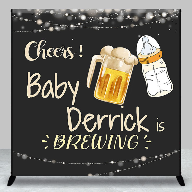 Aperturee - Aperturee Black Beer Cheers Custom Name Baby Shower Backdrop