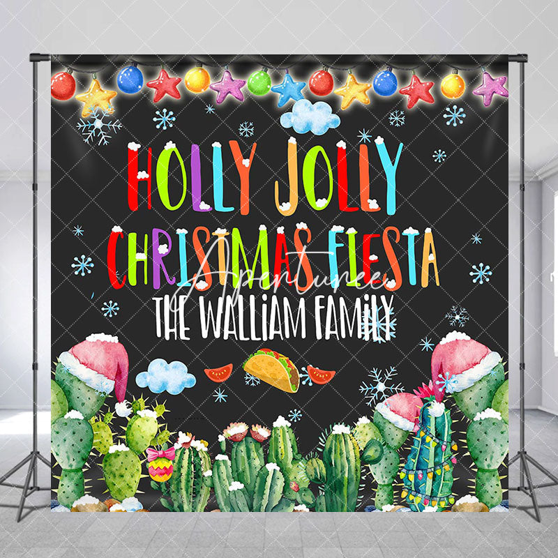 Aperturee - Aperturee Black Bells Cactus Custom Name Christmas Backdrop