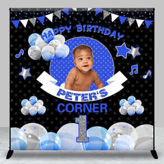 Aperturee - Aperturee Black Blue Balloons Corner Custom Birthday Backdrop