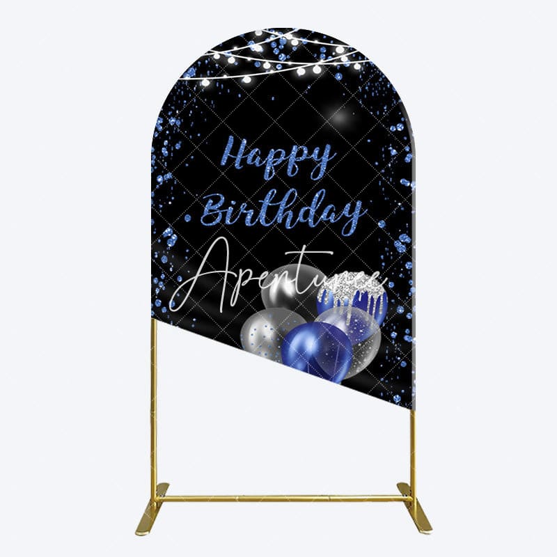 Aperturee - Aperturee Black Blue Glitter Balloons Birthday Arch Backdrop