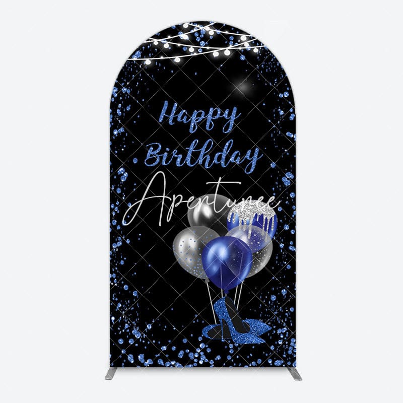 Aperturee - Aperturee Black Blue Glitter Balloons Birthday Arch Backdrop