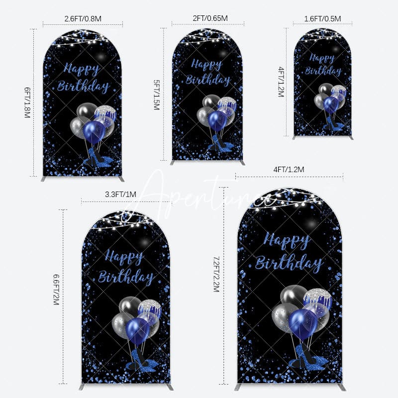 Aperturee - Aperturee Black Blue Glitter Balloons Birthday Arch Backdrop