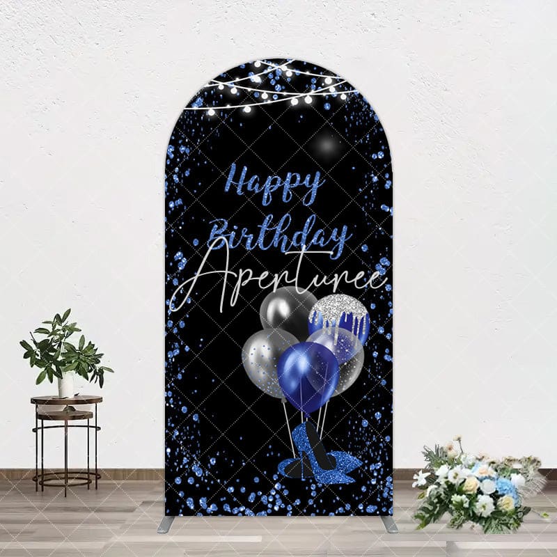 Aperturee - Aperturee Black Blue Glitter Balloons Birthday Arch Backdrop