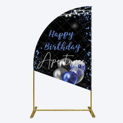 Aperturee - Aperturee Black Blue Glitter Balloons Birthday Half Moon Arch Backdrop