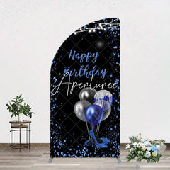 Aperturee - Aperturee Black Blue Glitter Balloons Birthday Half Moon Arch Backdrop