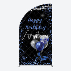 Aperturee - Aperturee Black Blue Glitter Balloons Birthday Half Moon Arch Backdrop