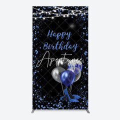 Aperturee - Aperturee Black Blue Glitter Balloons Birthday Rectangle Backdrop