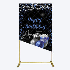 Aperturee - Aperturee Black Blue Glitter Balloons Birthday Rectangle Backdrop