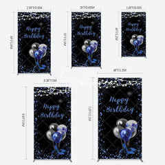 Aperturee - Aperturee Black Blue Glitter Balloons Birthday Rectangle Backdrop