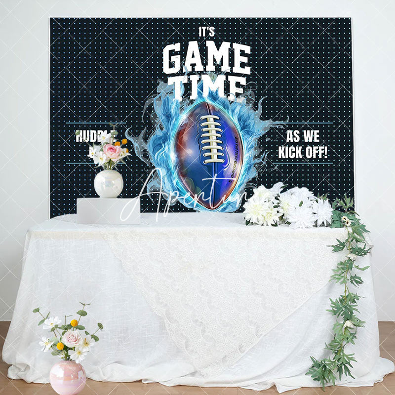 Aperturee - Aperturee Black Blue Rugby Game Time Sport Birthday Backdrop