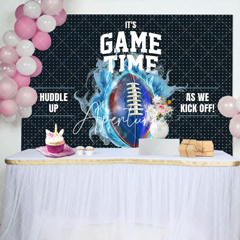 Aperturee - Aperturee Black Blue Rugby Game Time Sport Birthday Backdrop