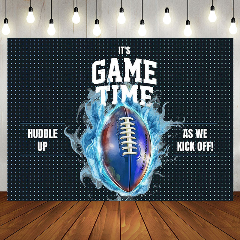 Aperturee - Aperturee Black Blue Rugby Game Time Sport Birthday Backdrop