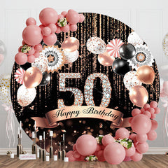 Aperturee - Aperturee Black Bokeh Balloons Round 50th Birthday Backdrop