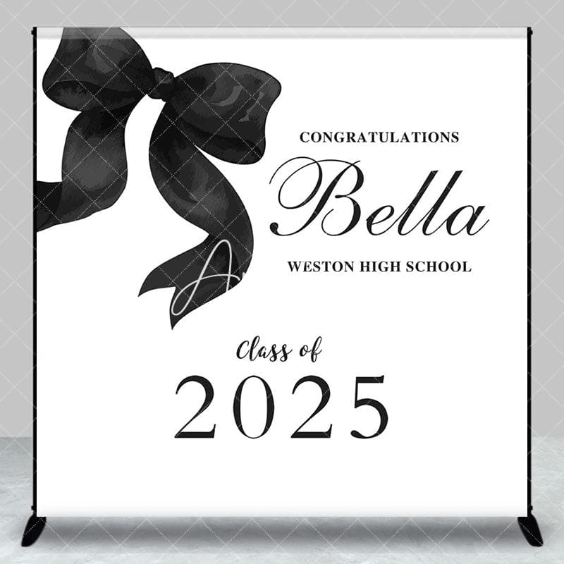 Aperturee - Aperturee Black Bow Class of 2025 Custom Graduation Backdrop