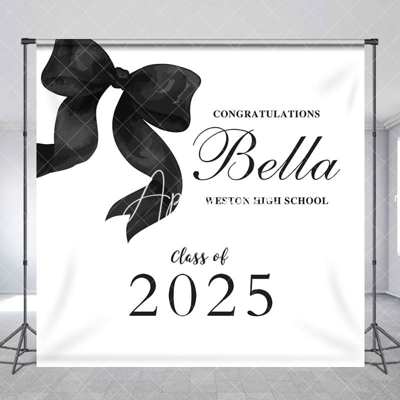 Aperturee - Aperturee Black Bow Class of 2025 Custom Graduation Backdrop