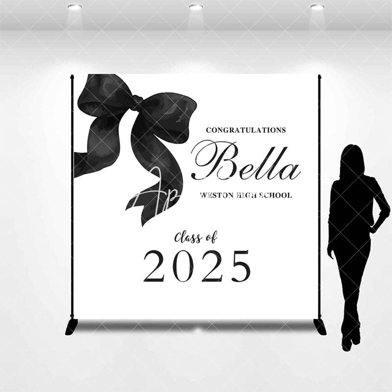 Aperturee - Aperturee Black Bow Class of 2025 Custom Graduation Backdrop