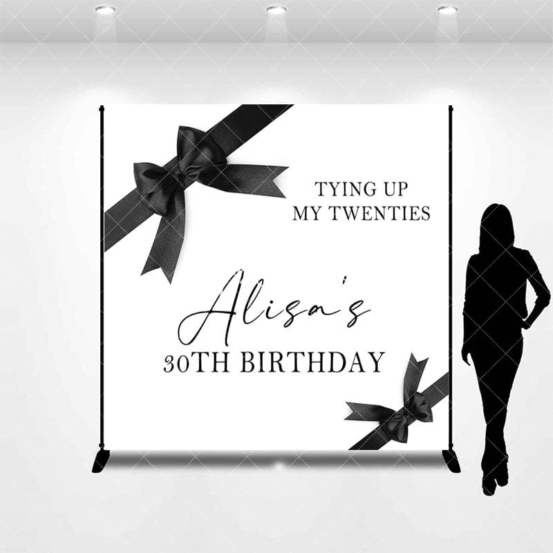 Aperturee - Aperturee Black Bow Gift Box Custom Name 30th Birthday Backdrop