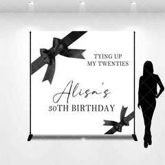 Aperturee - Aperturee Black Bow Gift Box Custom Name 30th Birthday Backdrop