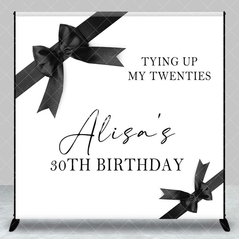 Aperturee - Aperturee Black Bow Gift Box Custom Name 30th Birthday Backdrop