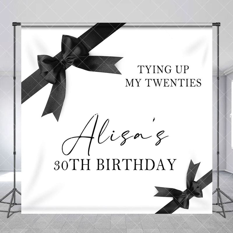 Aperturee - Aperturee Black Bow Gift Box Custom Name 30th Birthday Backdrop