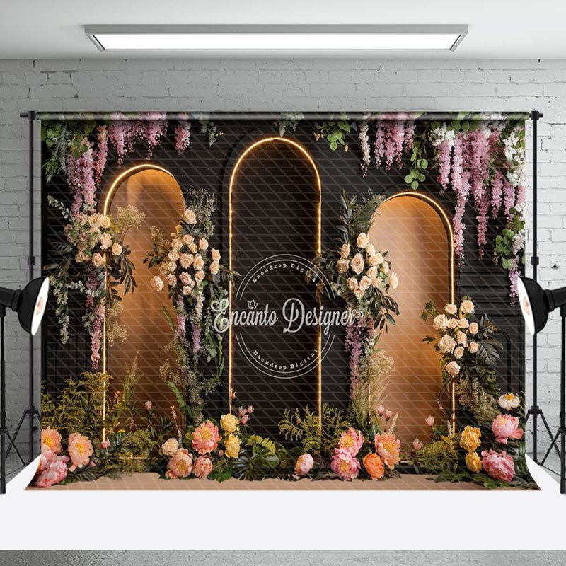 Aperturee - Aperturee Black Brown Arch Tribal Plant Floral Wedding Backdrop