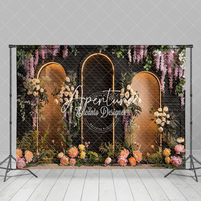 Aperturee - Aperturee Black Brown Arch Tribal Plant Floral Wedding Backdrop