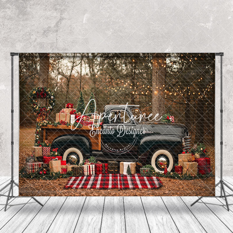 Aperturee - Aperturee Black Car Gifts Forest Tree Christmas Photo Backdrop