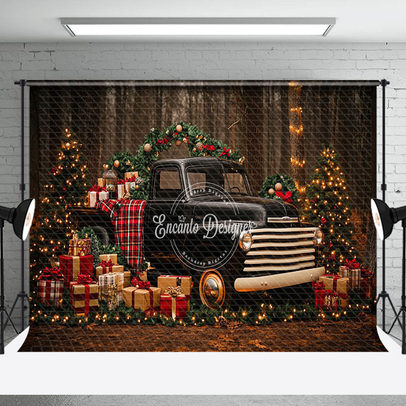 Aperturee - Aperturee Black Car Light Xmas Trees Forest Christmas Backdrop