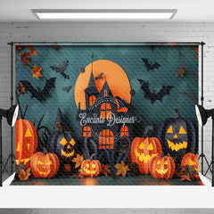 Aperturee - Aperturee Black Castle Moon Pumpkins Halloween Photo Backdrop