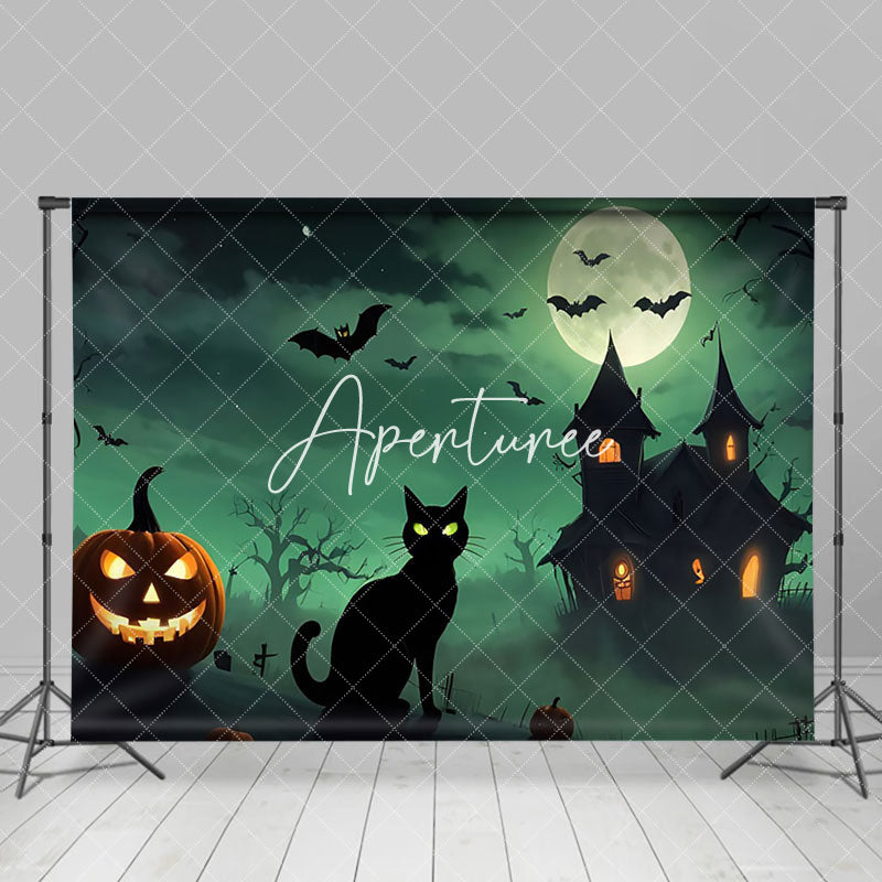 Aperturee - Aperturee Black Cat Pumpkin Witch House Halloween Backdrop