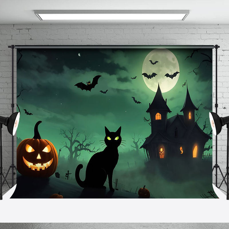 Aperturee - Aperturee Black Cat Pumpkin Witch House Halloween Backdrop