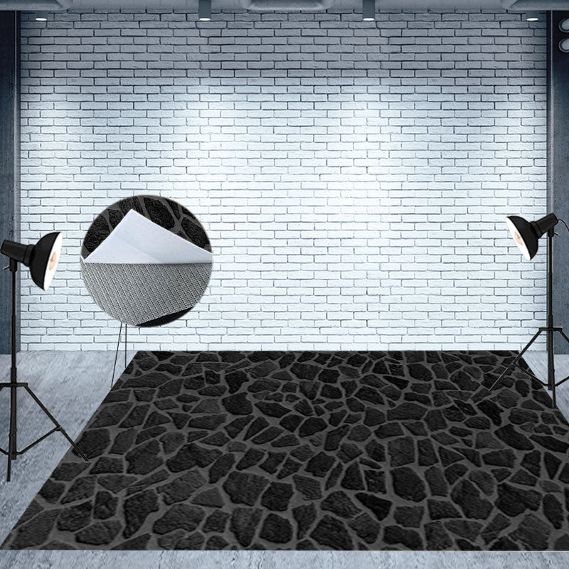 Aperturee - Aperturee Black Caved Grey Gravel Texture Fabric Floor Backdrop