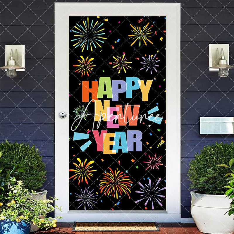 Aperturee - Aperturee Black Colorful Bloom Sparkle New Year Door Cover