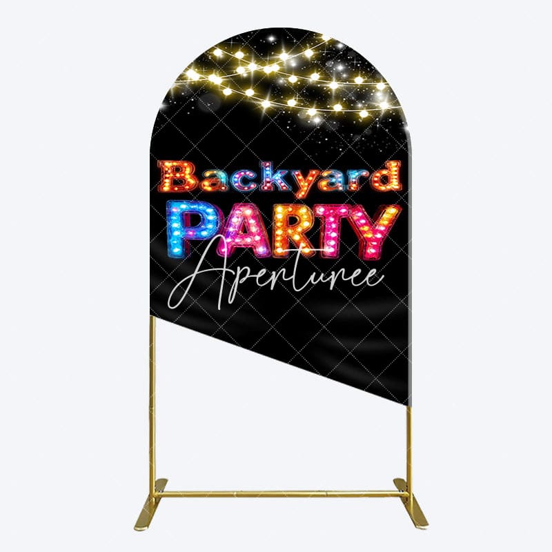 Aperturee - Aperturee Black Colorful Lighted Backyard Party Arch Backdrop