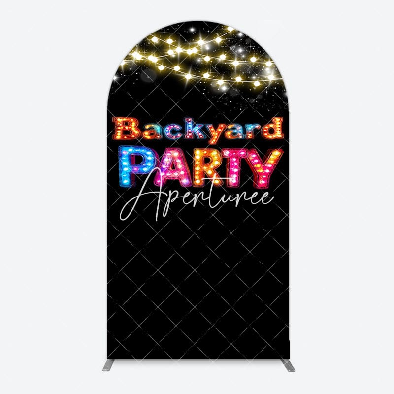 Aperturee - Aperturee Black Colorful Lighted Backyard Party Arch Backdrop