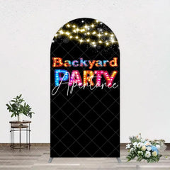 Aperturee - Aperturee Black Colorful Lighted Backyard Party Arch Backdrop