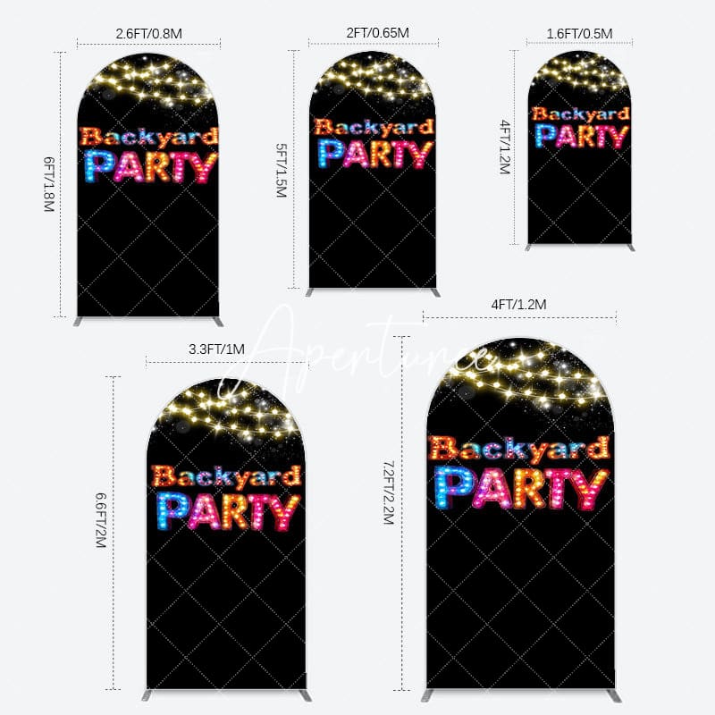 Aperturee - Aperturee Black Colorful Lighted Backyard Party Arch Backdrop