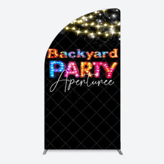 Aperturee - Aperturee Black Colorful Lighted Backyard Party Half Moon Arch Backdrop