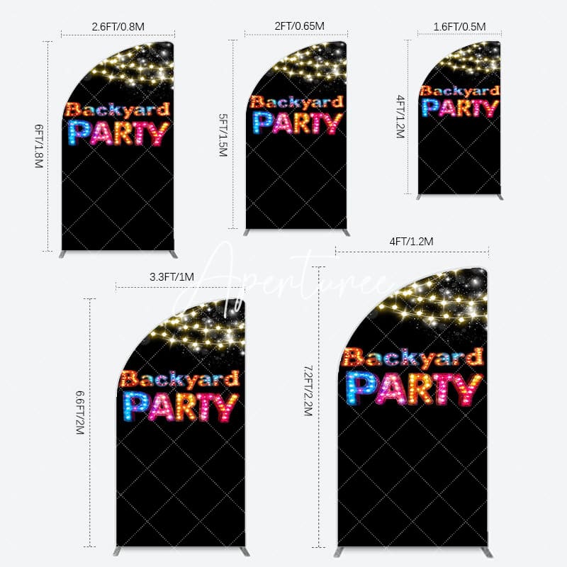 Aperturee - Aperturee Black Colorful Lighted Backyard Party Half Moon Arch Backdrop