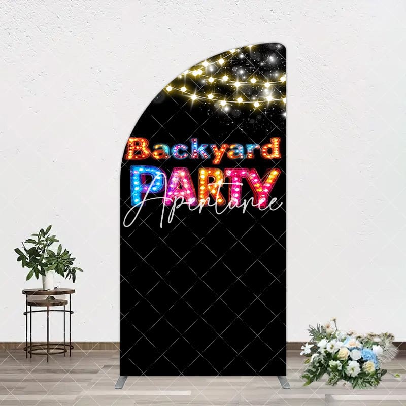 Aperturee - Aperturee Black Colorful Lighted Backyard Party Half Moon Arch Backdrop