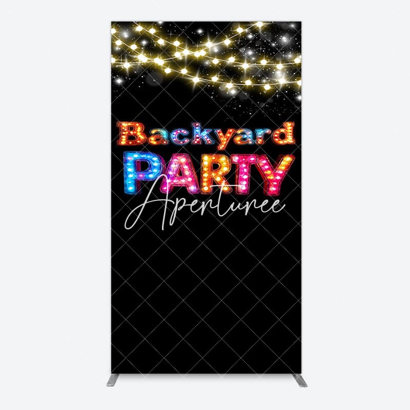 Aperturee - Aperturee Black Colorful Lighted Backyard Party Rectangle Backdrop