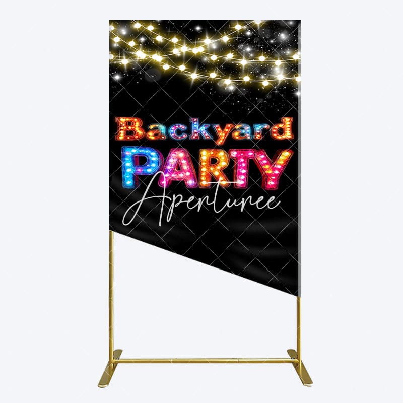 Aperturee - Aperturee Black Colorful Lighted Backyard Party Rectangle Backdrop