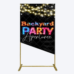 Aperturee - Aperturee Black Colorful Lighted Backyard Party Rectangle Backdrop