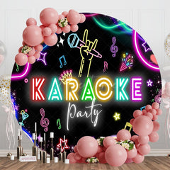 Aperturee - Aperturee Black Colorful Neon Round Karaoke Party Backdrop