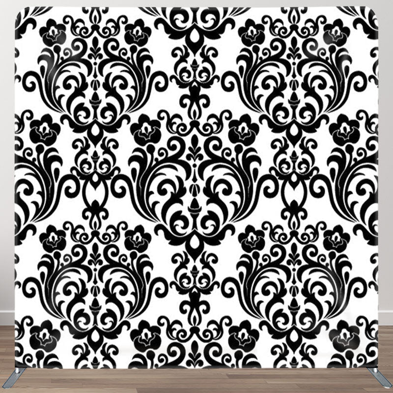 Aperturee - Aperturee Black Crown Demask Pattern White Backdrop For Decor