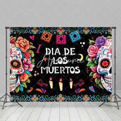 Aperturee - Aperturee Black Floral Skull Candle Dia De Los Muertos Backdrop