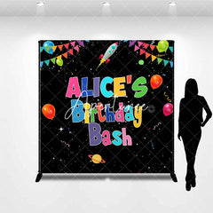 Aperturee - Aperturee Black Galaxy Colorful Custom Name Birthday Backdrop