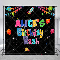 Aperturee - Aperturee Black Galaxy Colorful Custom Name Birthday Backdrop