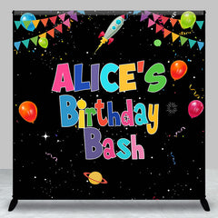 Aperturee - Aperturee Black Galaxy Colorful Custom Name Birthday Backdrop